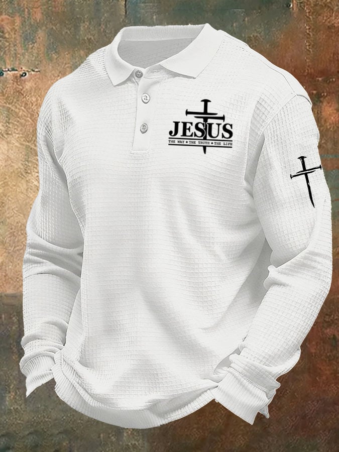 Men's Jesus The Way The Truth The Life Print Casual Waffle Shirt