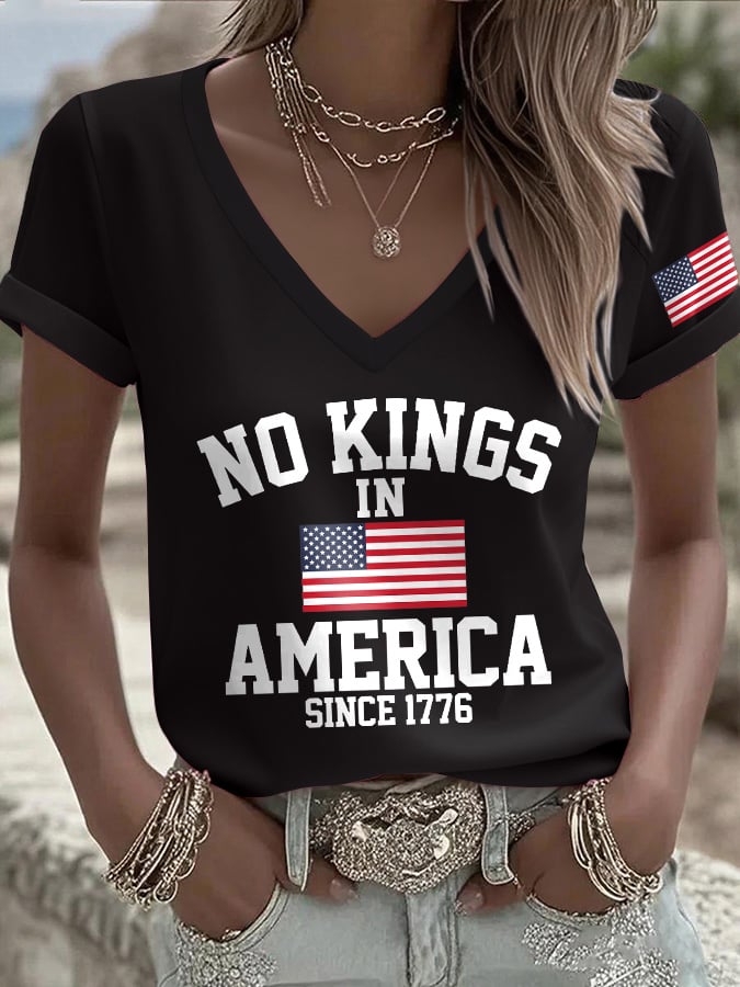 🔥Buy 3 Get 15% Off🔥V-Neck Retro No Kings In America Since 1776 Print T-Shirt