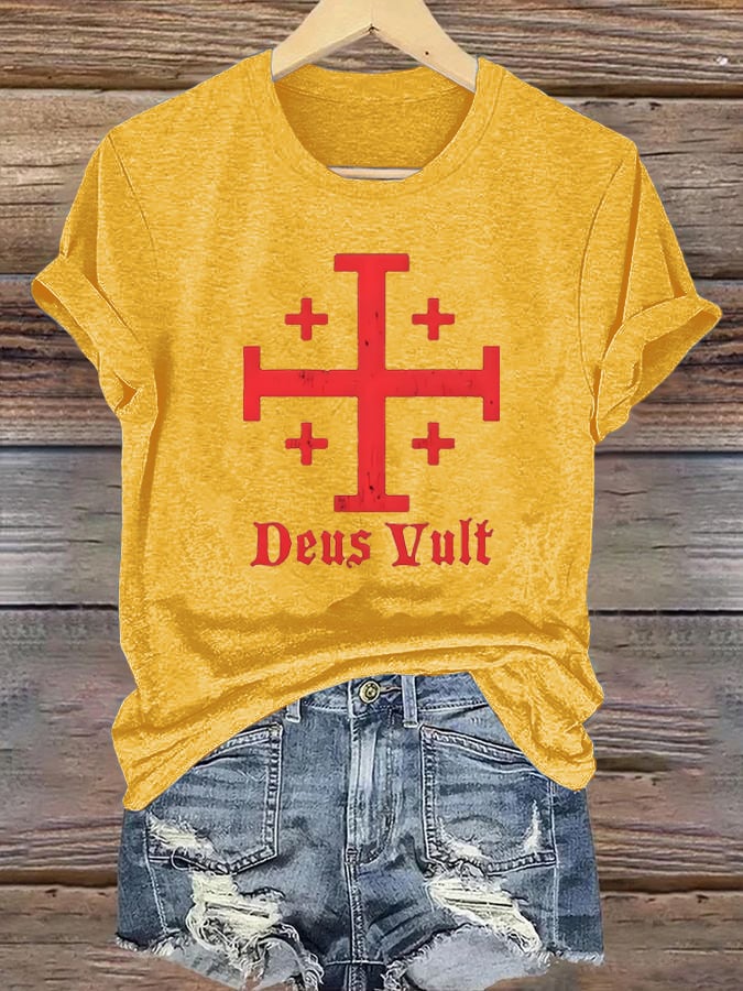 Jerusalem Cross Deus Vult Cotton T-shirt