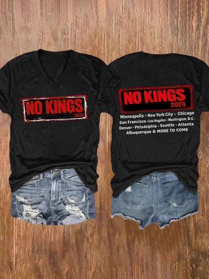 🔥Buy 3 Get 15% Off🔥V-Neck Retro No Kings 2026 Minneapolis . New York City Chicago In Francisco Los Angeles Washington, D.C. Denver Philadelphia Seattle Atlanta Albuquerque & More To Come Print T-Shirt