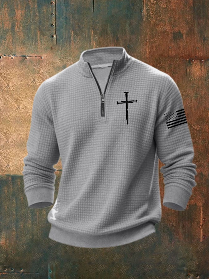 Men's Faith Print Zip Collar Waffle Sweatshirt
