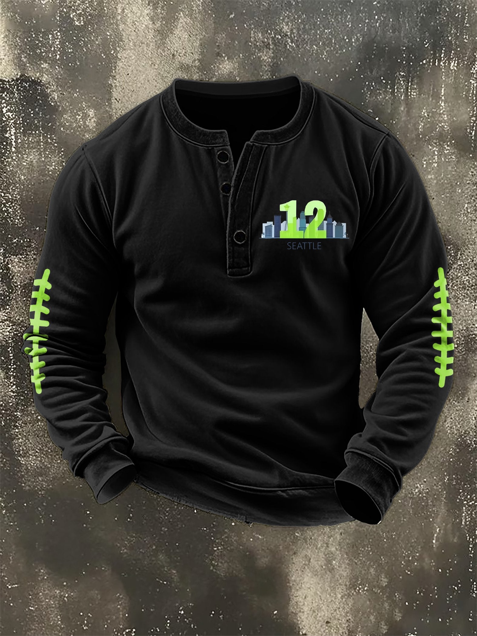 Men's Retro Rugby Design Henley Neck Sweatshirt