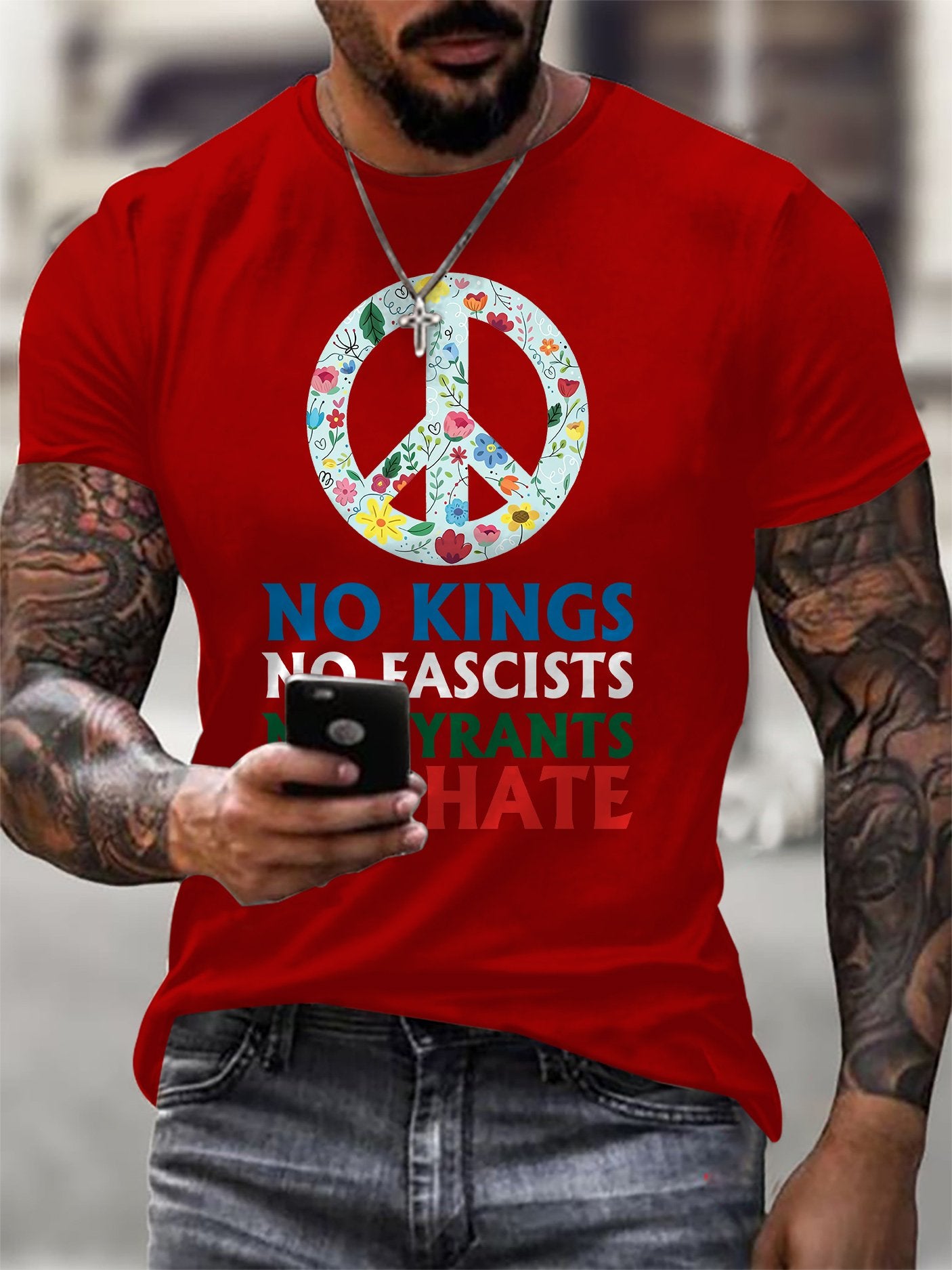 🔥Buy 3 Get 15% Off🔥Men's No Kings No Fascists Print T-Shirt