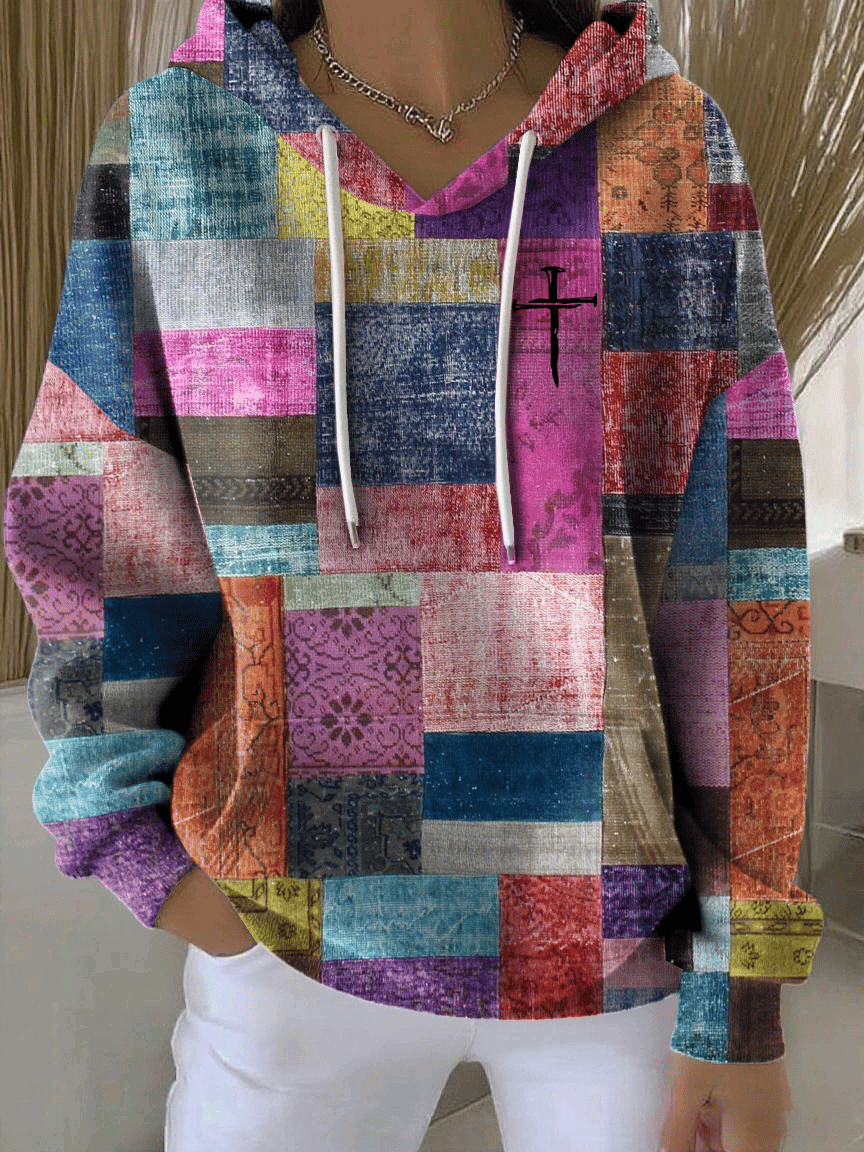 Women's Retro Faith Print Casual Hooded Sweatshirt