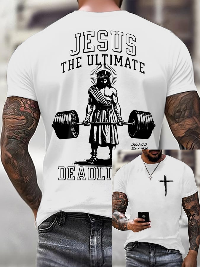 Men'S Casual "Jesus Is The Ultimate Deadlifter" Faith Short Sleeve T-Shirt