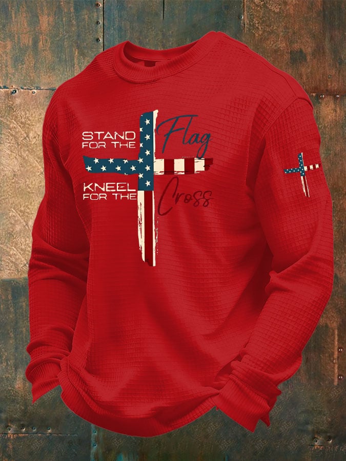 Men's Stand For The Flag Kneel For The Cross Waffle Long Sleeve T-Shirt