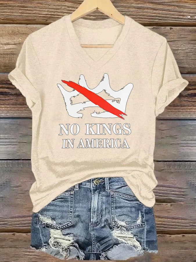 🔥Buy 3 Get 15% Off🔥V-neck Women's no kings in America Printed Casual T-Shirt