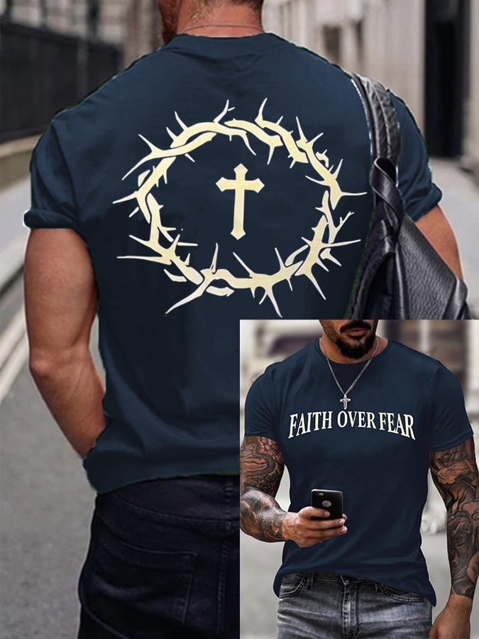 🔥Buy 3 Get 15% Off🔥Men's Faith Over Fear Printed Casual T-Shirt