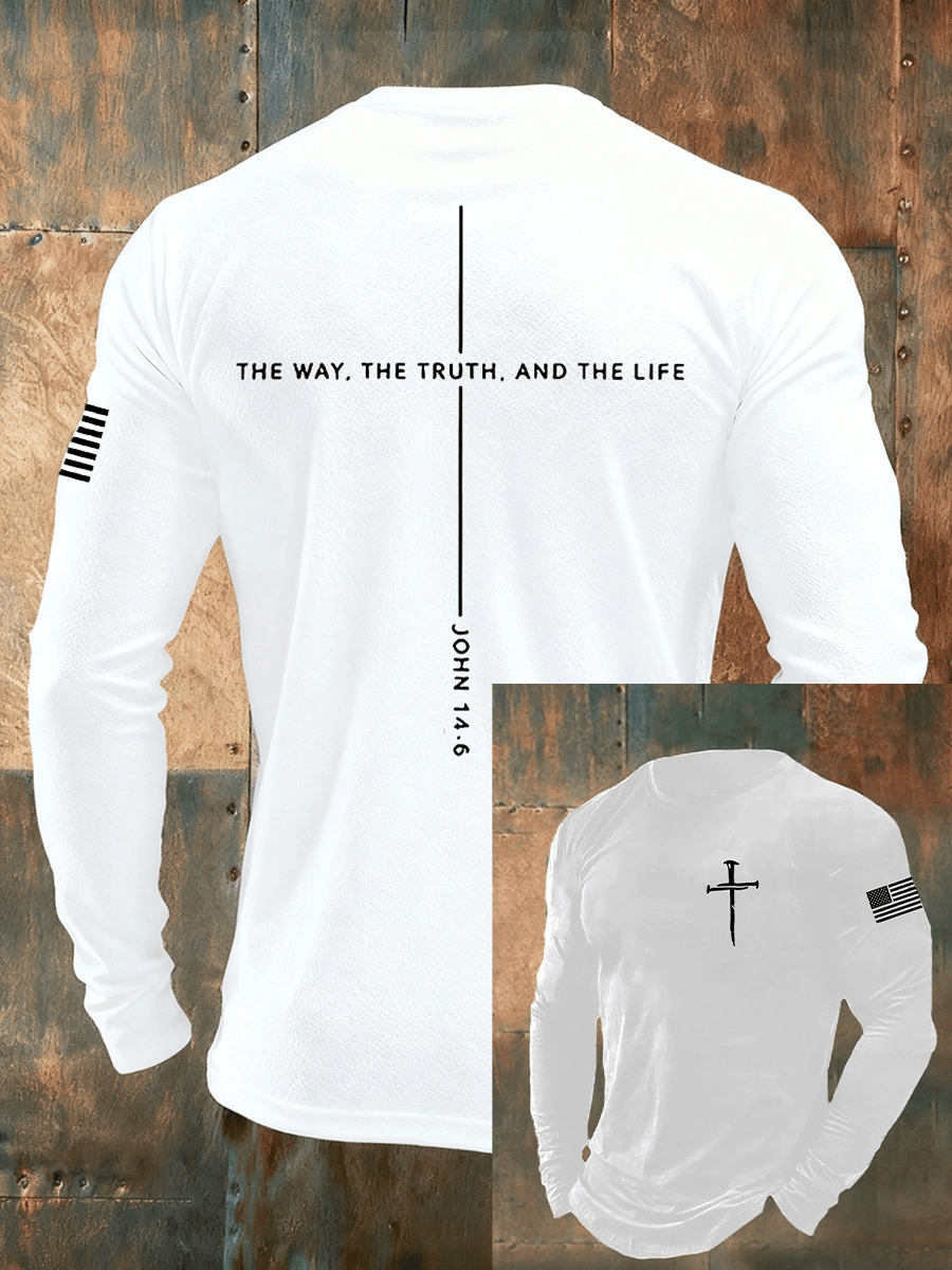 Men's Jesus The Way The Truth The Life John 14:6 Christian Cross Long Sleeve T-shirt