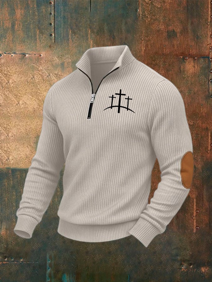 Men's Faith Cross Print Zip-Up Sweatshirt