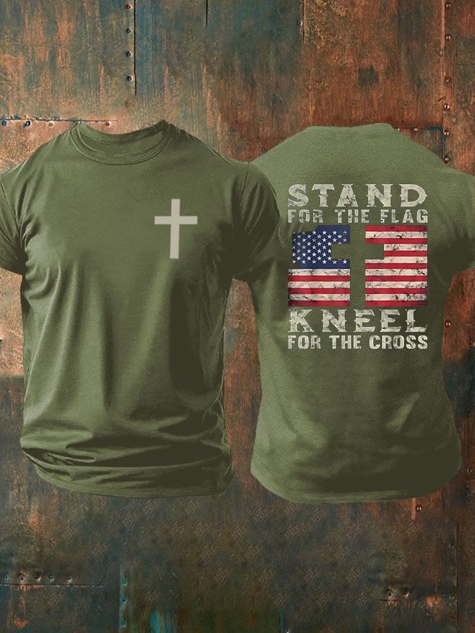 Men's Stand For The Flag Kneel For The Cross Print T-Shirt