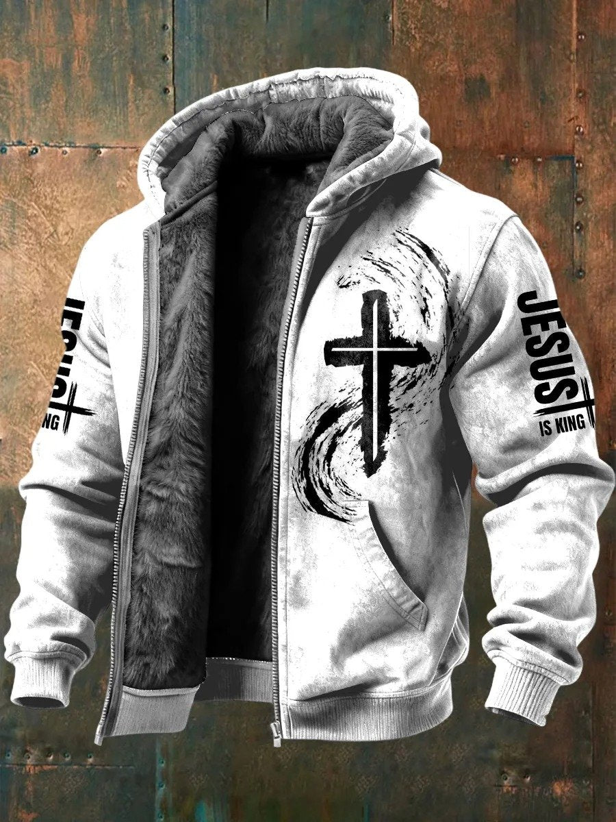 Men's Faith Print Arctic Velvet Zip-Up Jacket