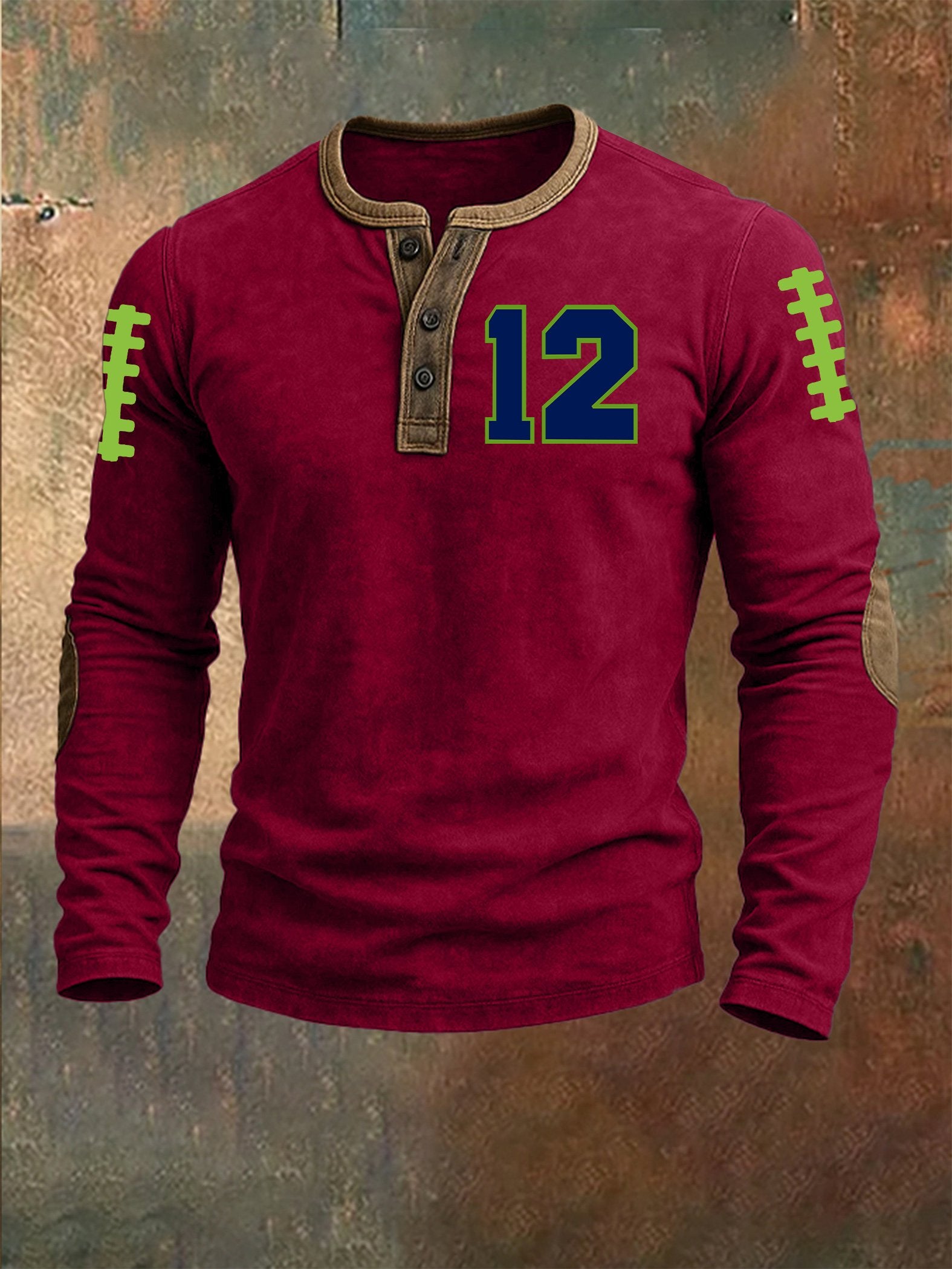 Men's Rugby Print Henley Top