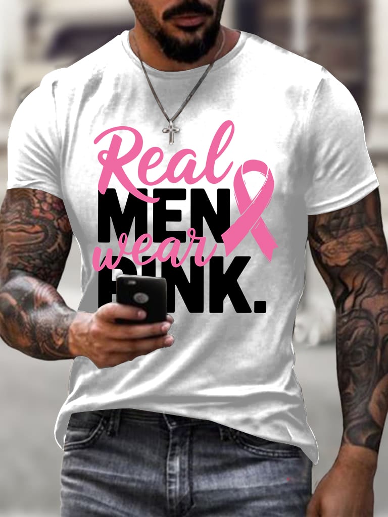 Men'S Casual Breast Cancer Print T-Shirt
