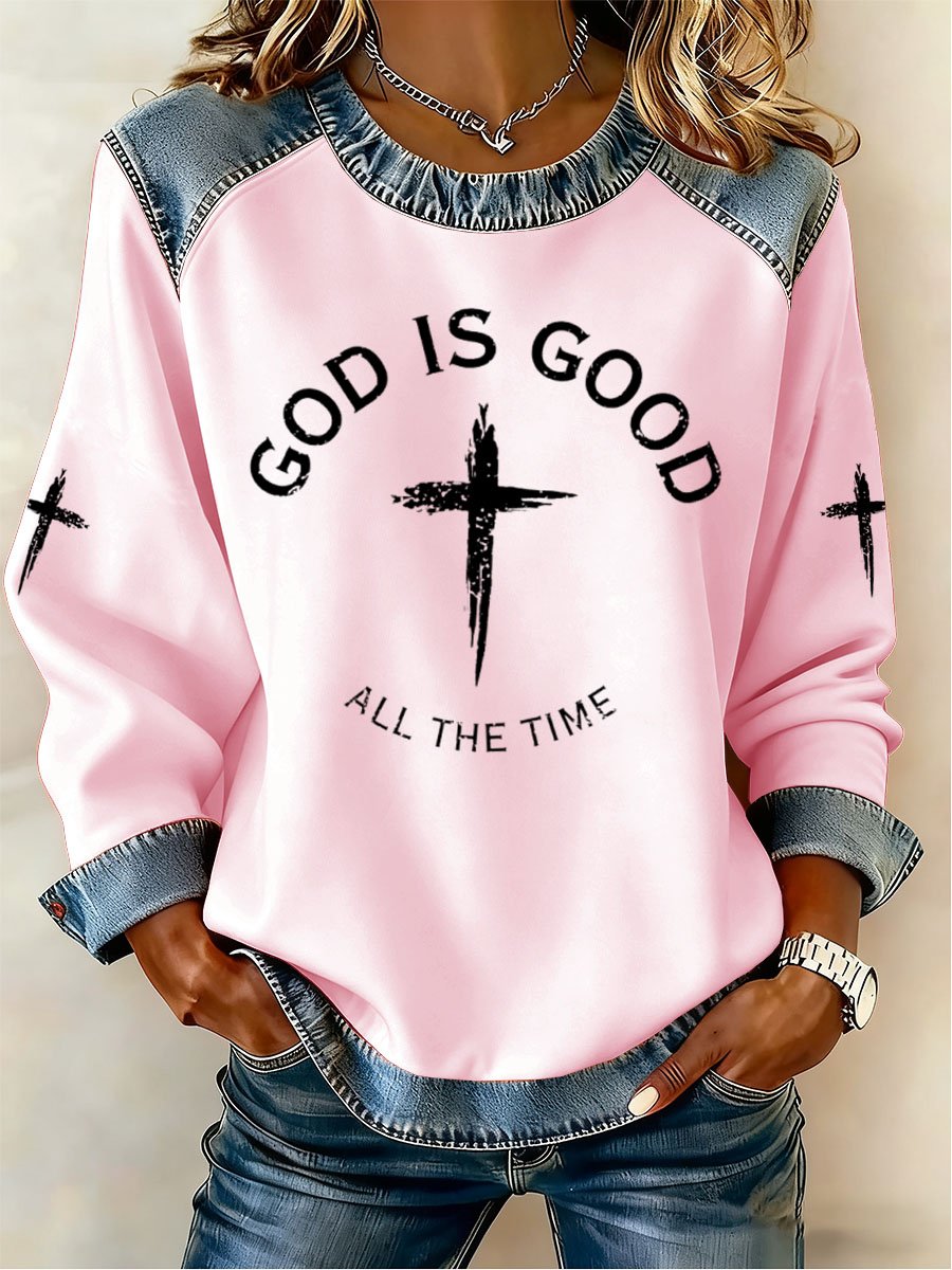 Women's God Is Good All The Time Print Casual Sweatshirt
