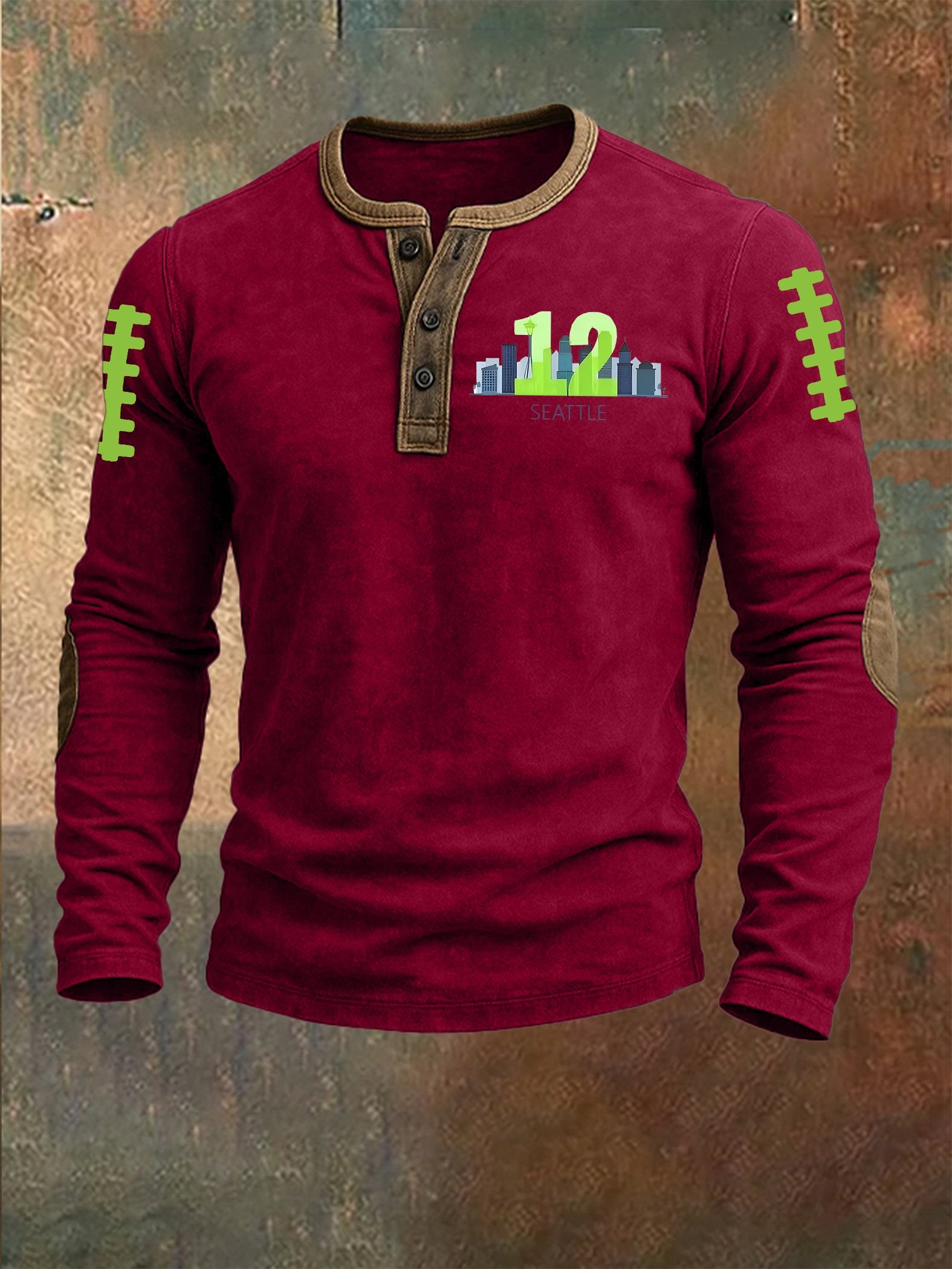 Men's Rugby Print Henley Top