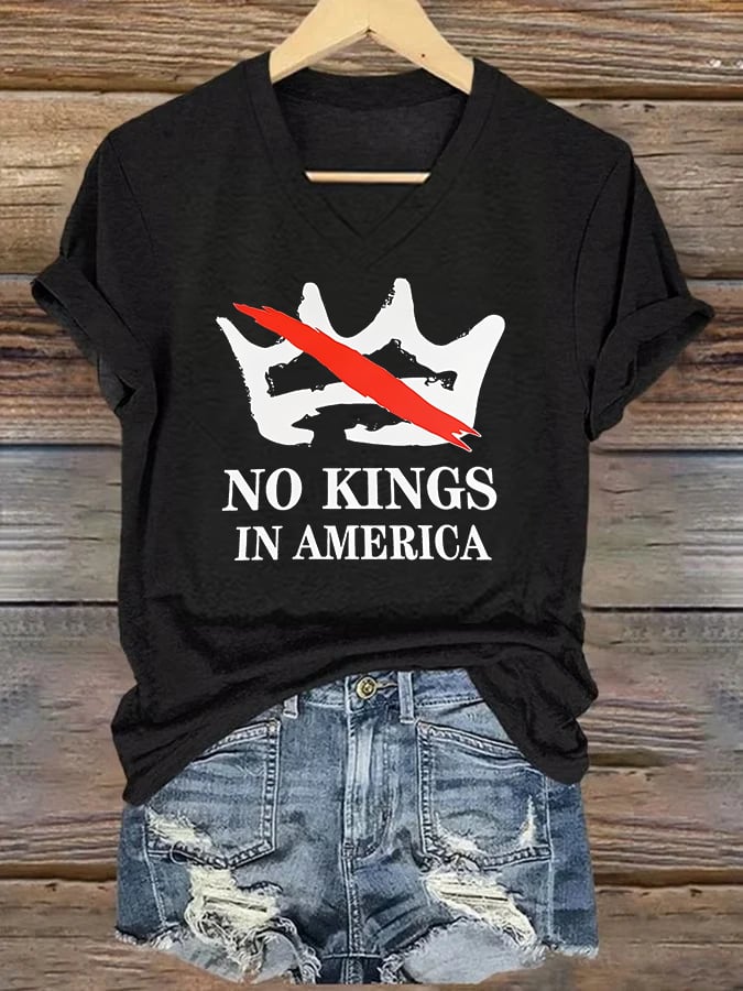 🔥Buy 3 Get 15% Off🔥V-neck Women's no kings in America Printed Casual T-Shirt