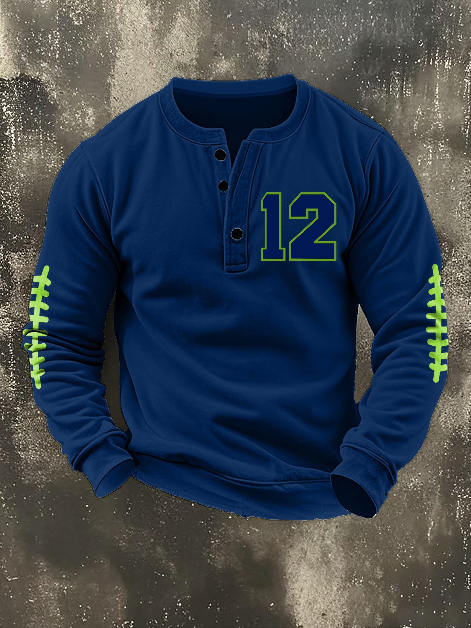 Men's Retro Rugby Design Henley Neck Sweatshirt
