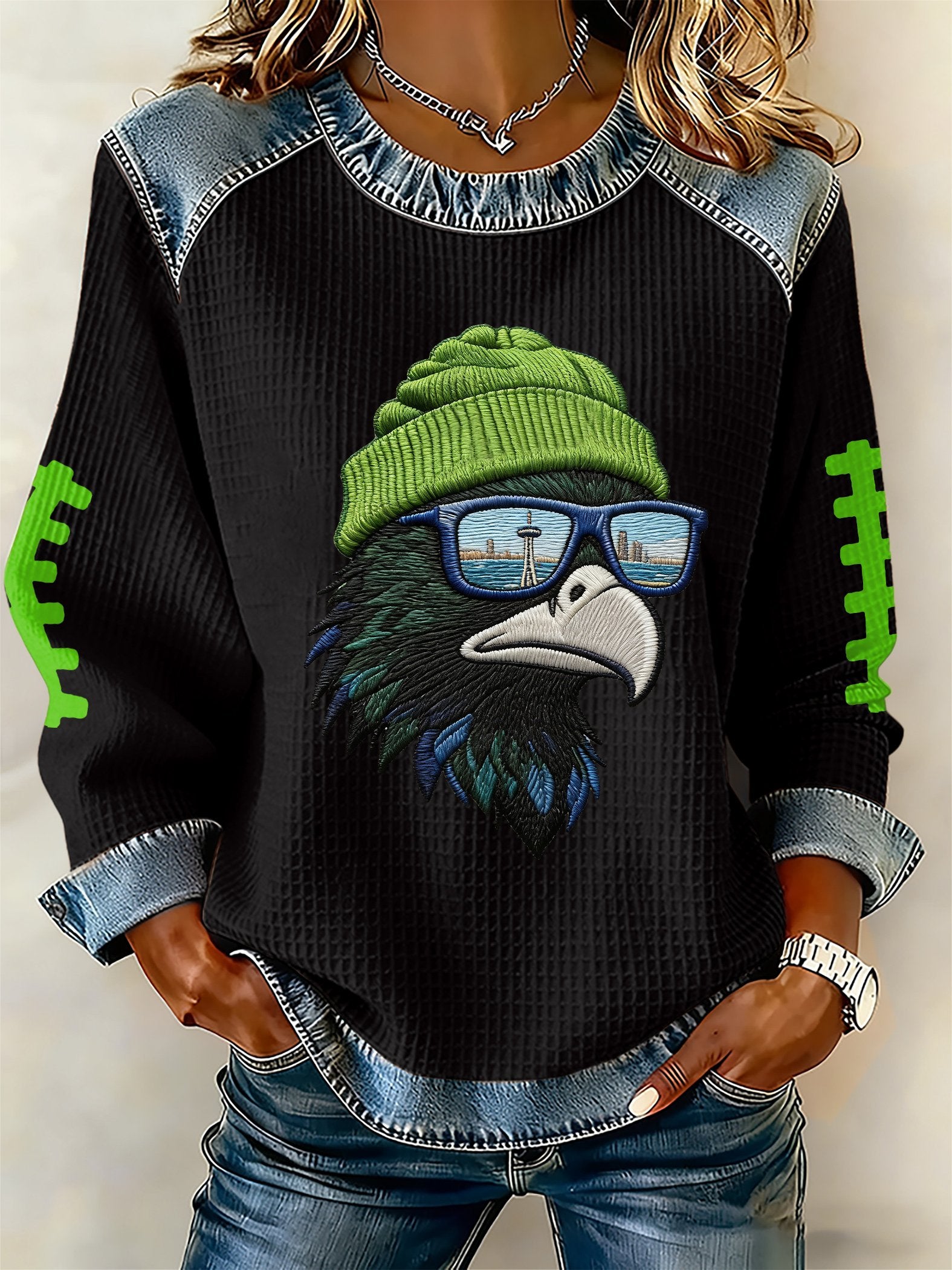 Women's rugby print long-sleeved sweatshirt