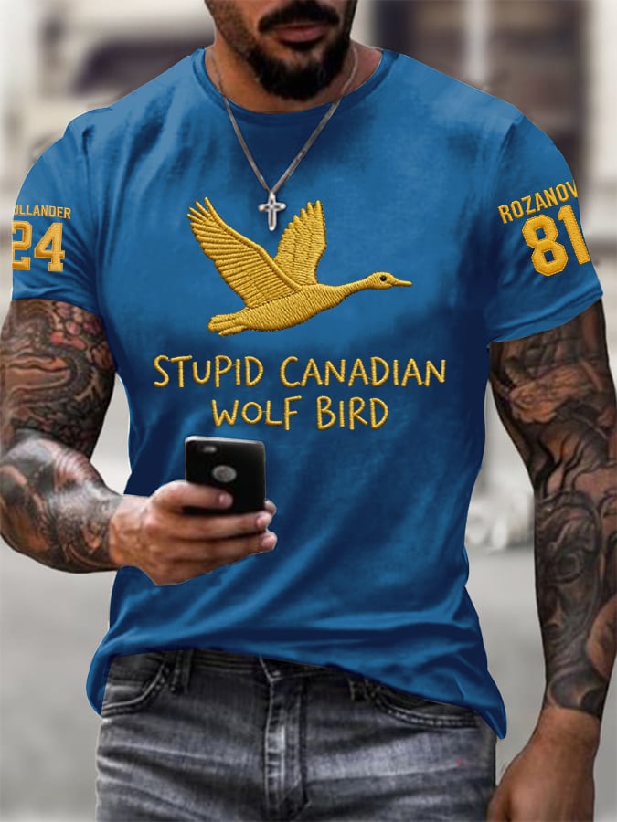 Men's Stupid Canadian Wolf Bird Print T-Shirt