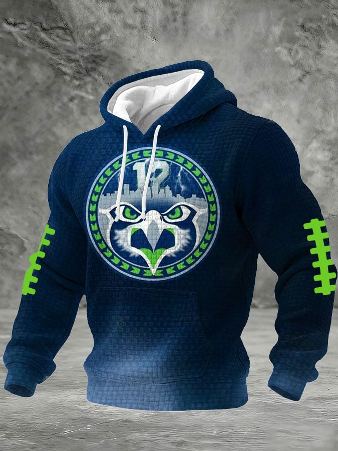 Men's Football Printed Plaid Fabric Hooded Sweatshirt