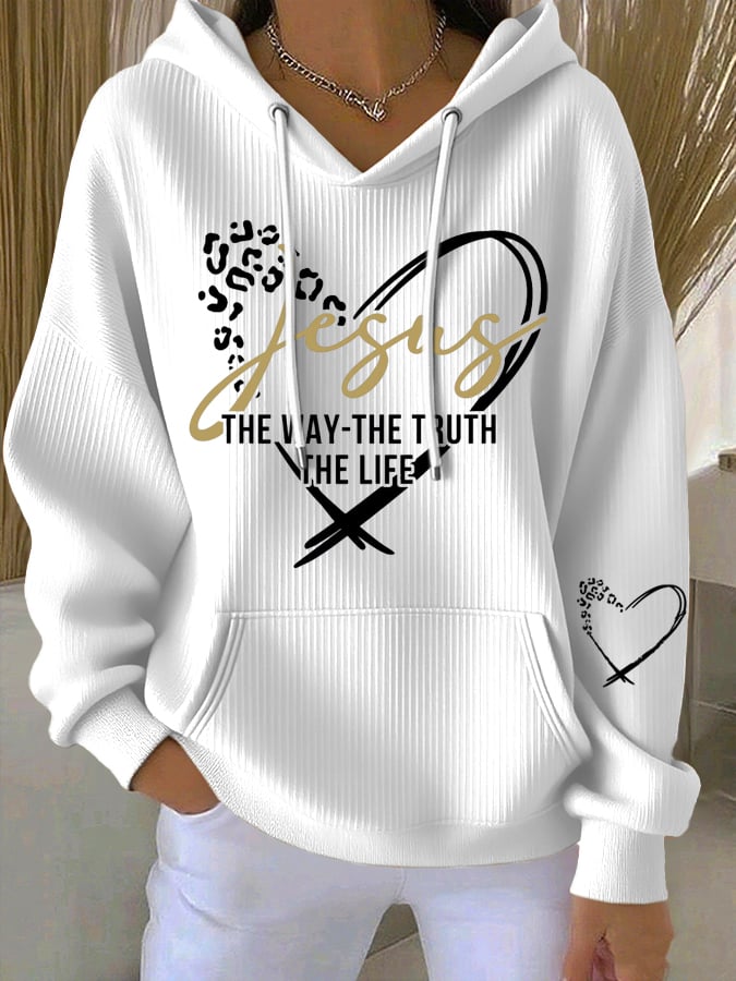 Women's Vintage Faith The Way The Truth The Life Printed Casual Ribbed Hoodie