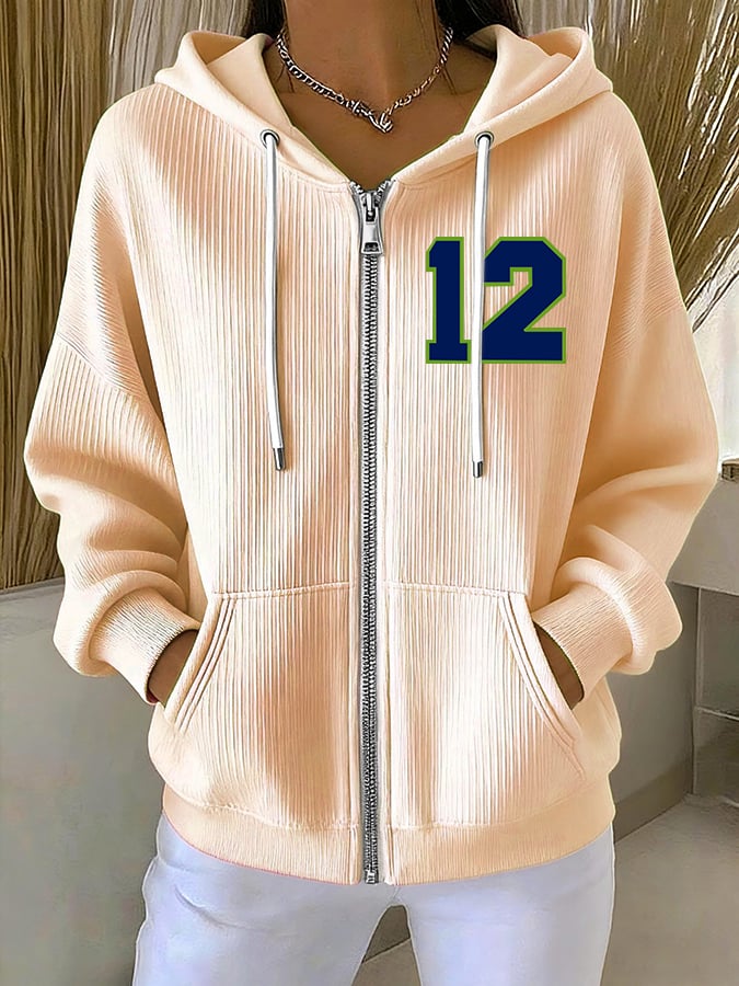 Women's Rugby Print Casual Hooded Sweatshirt