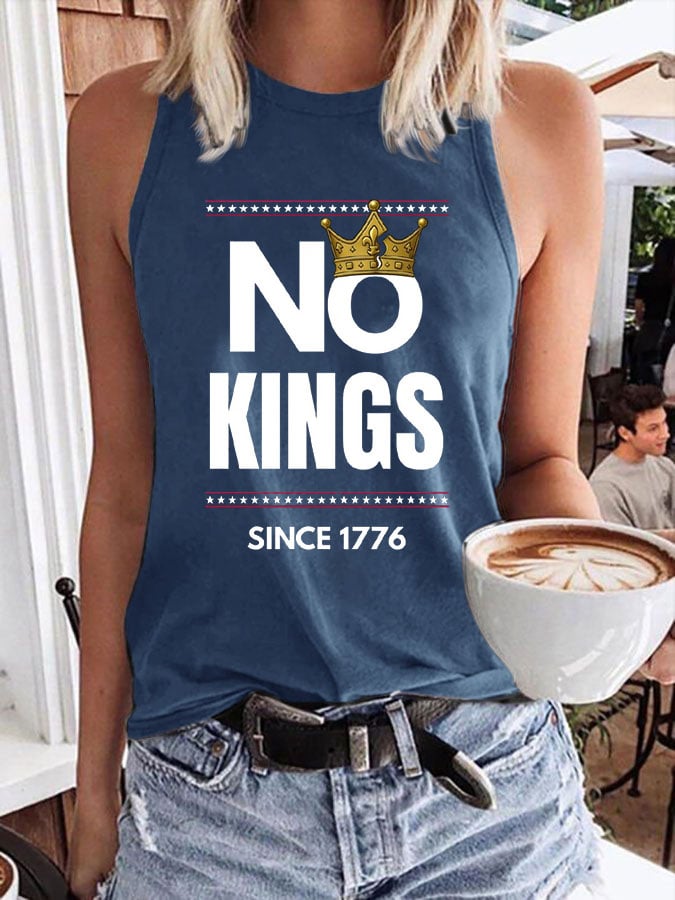 🔥Buy 3 Get 15% Off🔥Women's No Kings Print Crew Neck Tank Top