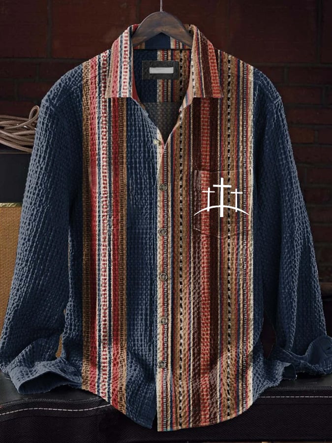 🔥Buy 3 Get 15% Off🔥Men's Faith Cross Print Waffle Shirt