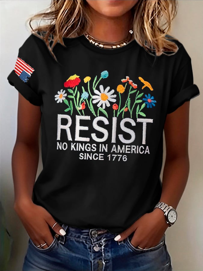 🔥Buy 3 Get 15% Off🔥Retro Resist No Kings In America Since 1776 Print T-Shirt