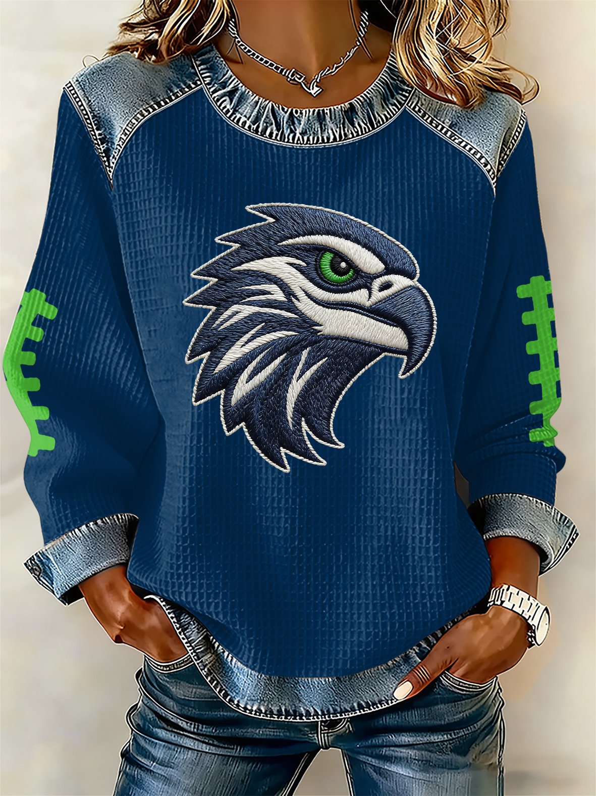 Women's rugby print long-sleeved sweatshirt