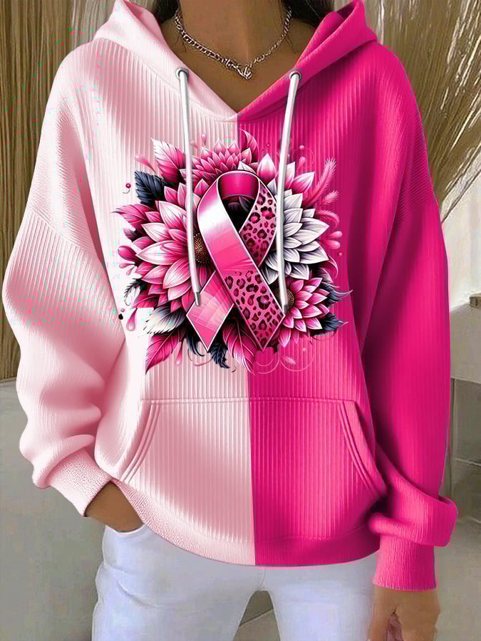 Women's Casual Pink Leopard Print Ribbon Pumpkin Texture Hoodie
