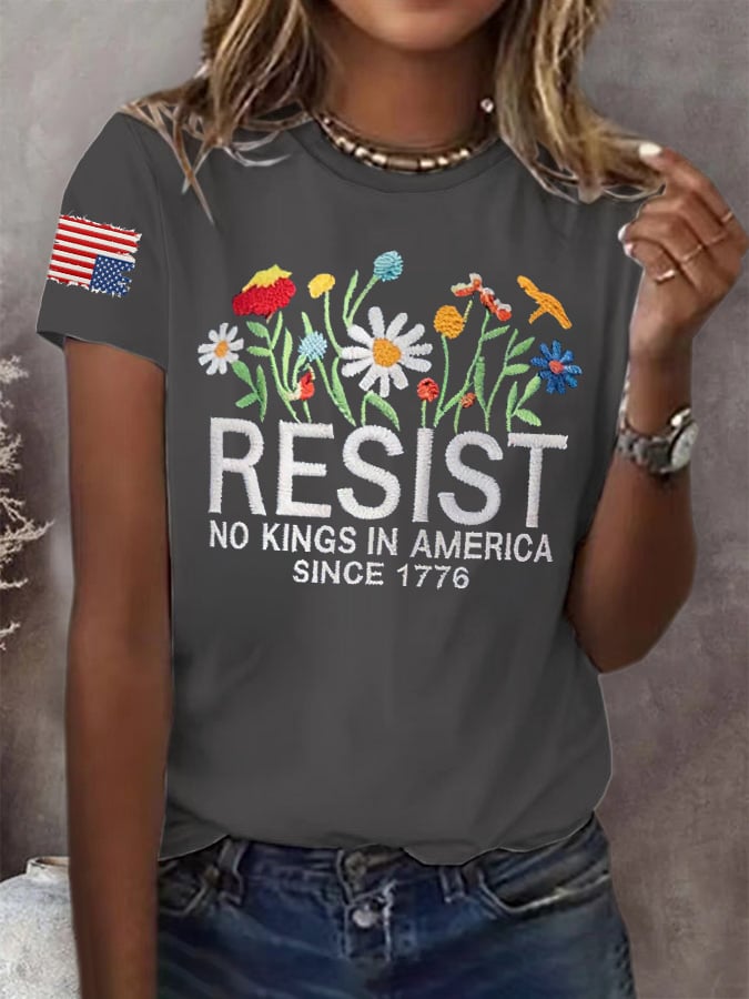 🔥Buy 3 Get 15% Off🔥Retro Resist No Kings In America Since 1776 Print T-Shirt