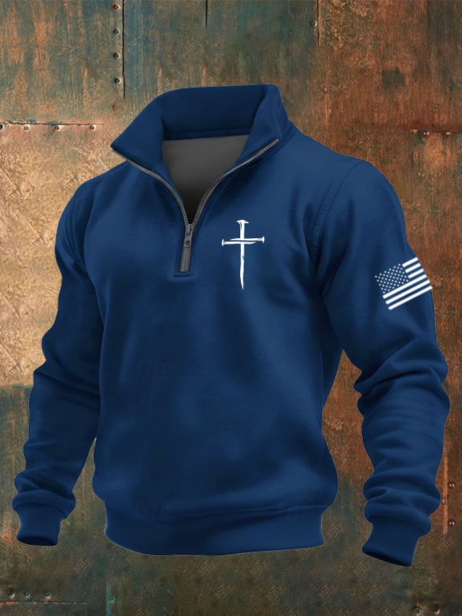 Men's Vintage Faith Cross Print Sweatshirt
