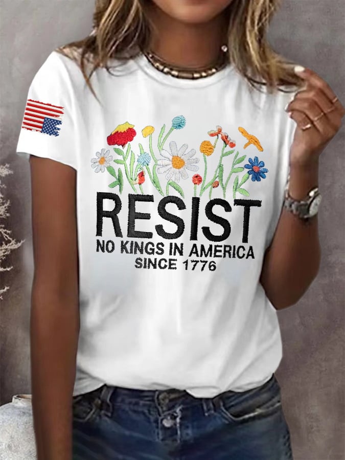 🔥Buy 3 Get 15% Off🔥Retro Resist No Kings In America Since 1776 Print T-Shirt