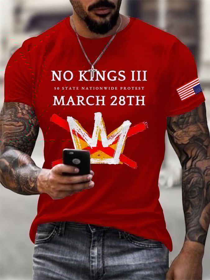 🔥Buy 3 Get 15% Off🔥Men's Retro No Kings III 50 State Nationwide Protest March 28th Print T-Shirt