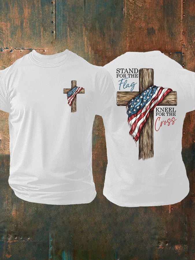 🔥Buy 3 Get 15% Off🔥Men's Stand For The Flag Kneel For The Cross Printed Casual T-Shirt