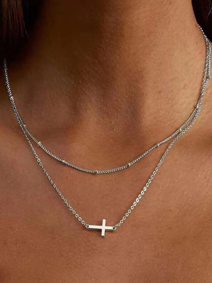 Women's Double Vintage Fashion Alloy Cross Necklace
