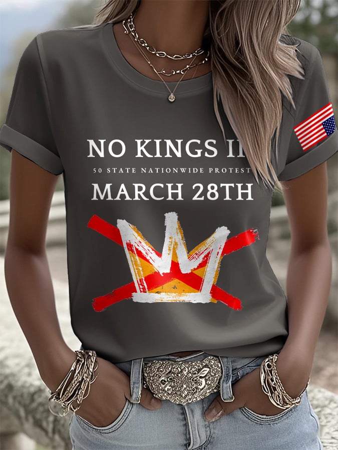 🔥Buy 3 Get 15% Off🔥Retro No Kings III 50 State Nationwide Protest March 28th Print T-Shirt