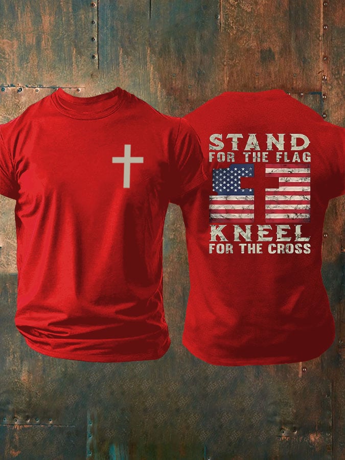 Men's Stand For The Flag Kneel For The Cross Print T-Shirt