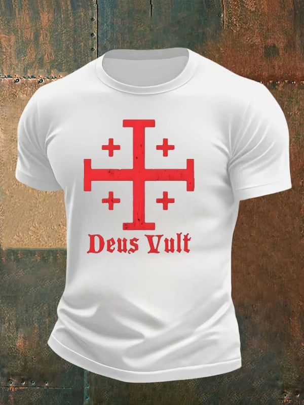 Jerusalem Cross Deus Vult Cotton T-shirt
