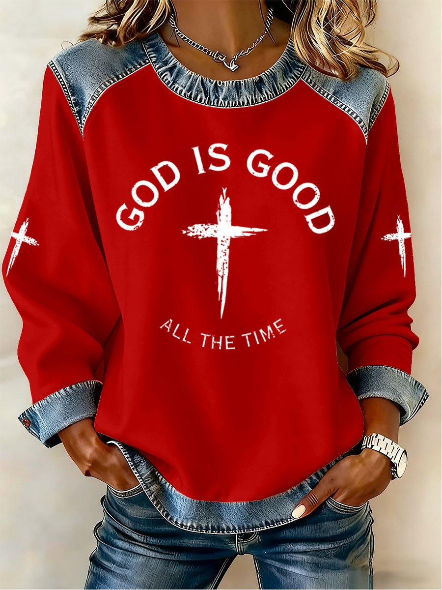 Women's God Is Good All The Time Print Casual Sweatshirt