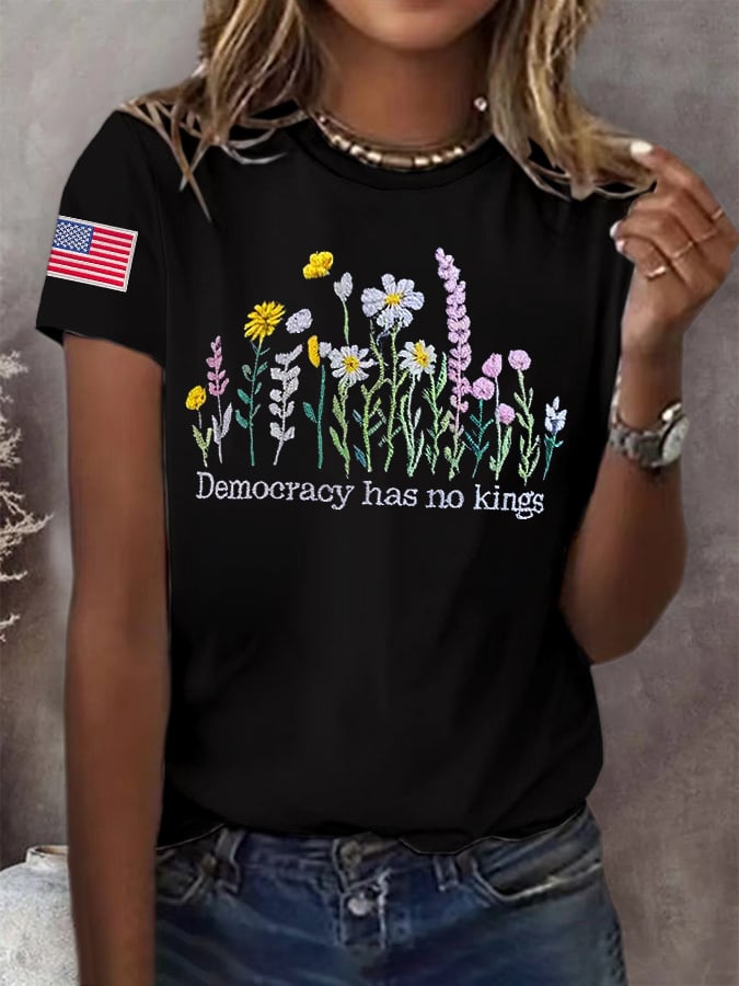 🔥Buy 3 Get 15% Off🔥Retro Democracy Has No Kings Print T-Shirt