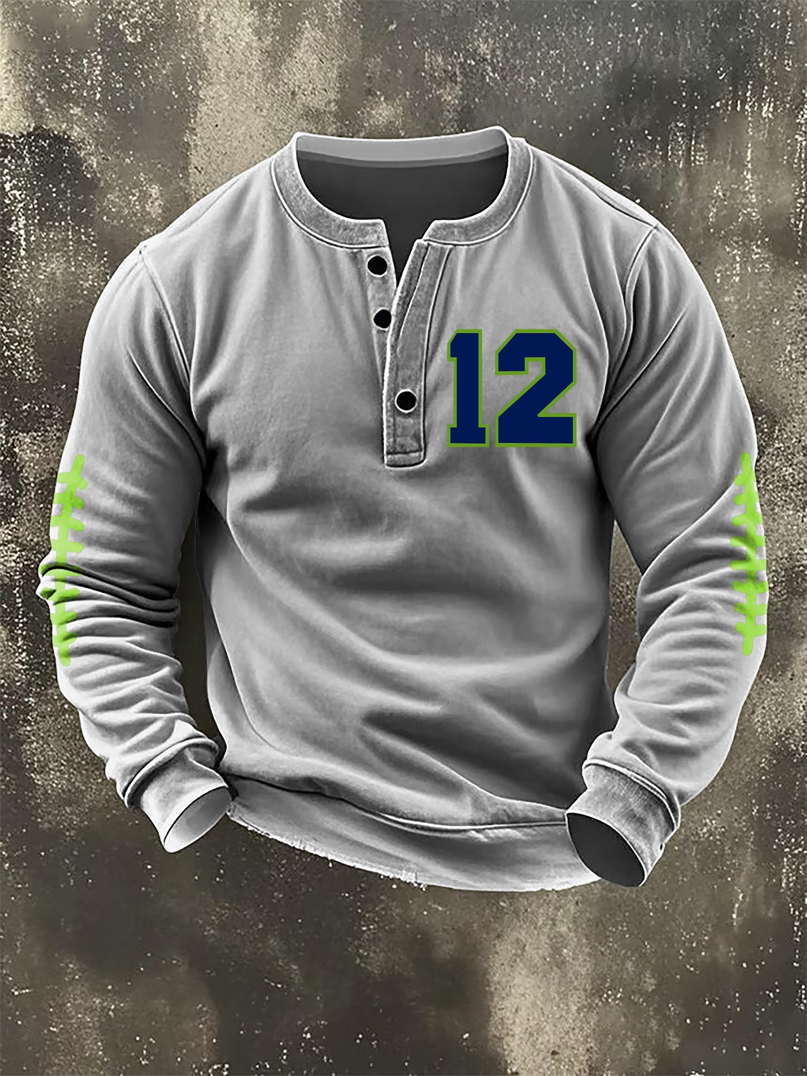 Men's Retro Rugby Design Henley Neck Sweatshirt