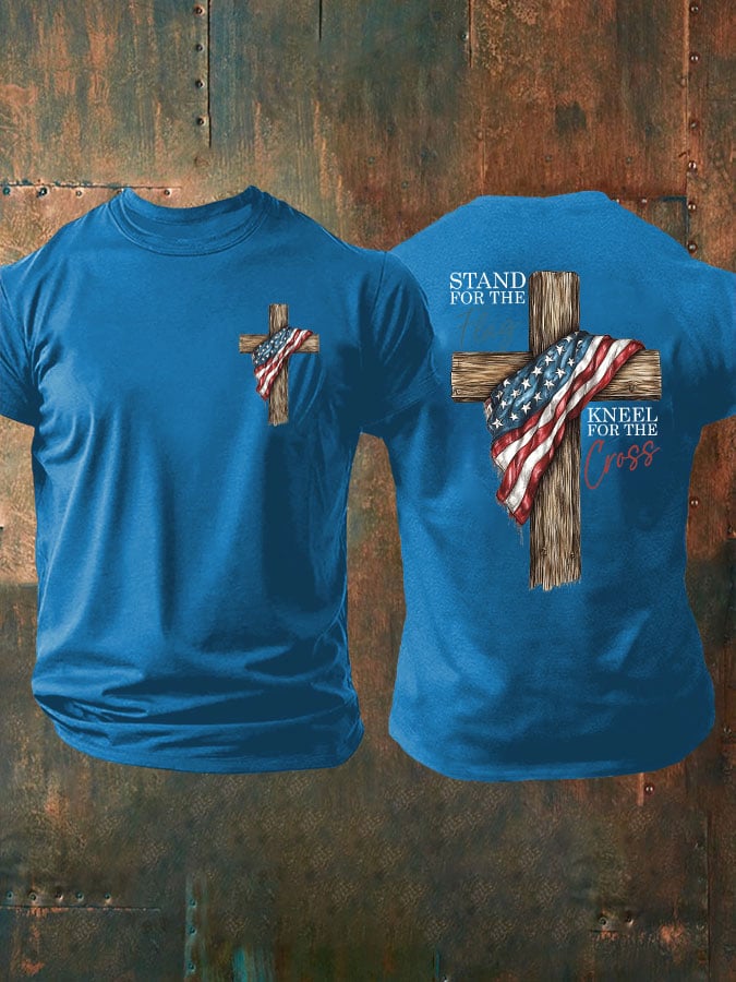 🔥Buy 3 Get 15% Off🔥Men's Stand For The Flag Kneel For The Cross Printed Casual T-Shirt