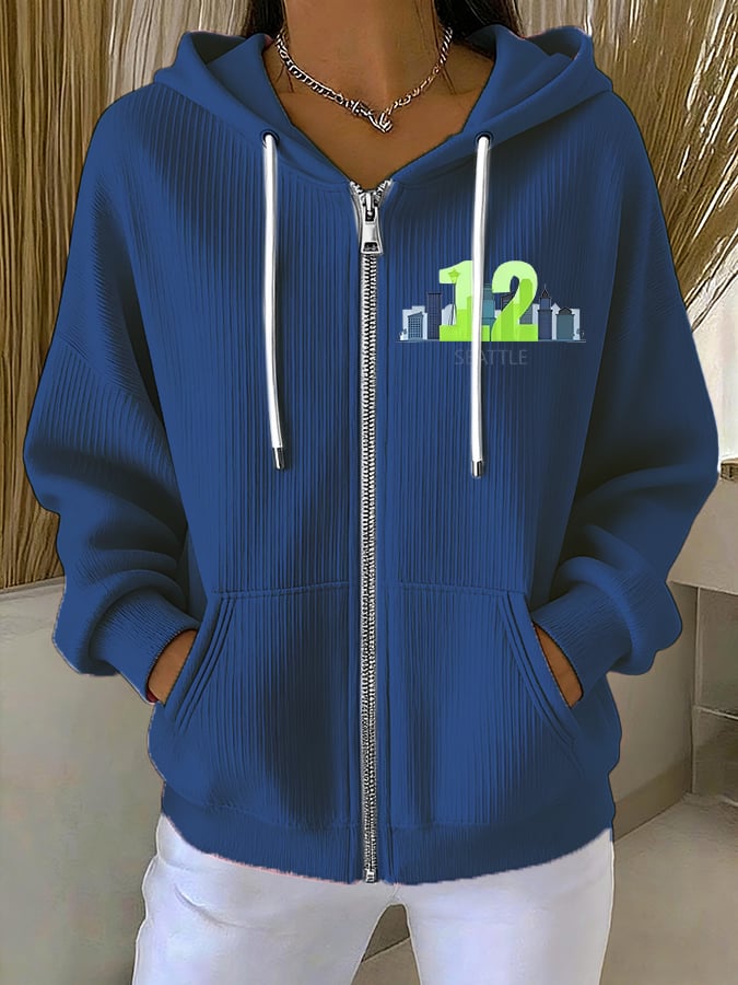 Women's Rugby Print Casual Hooded Sweatshirt Jacket