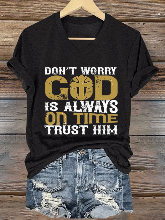 Women's Retro God Is Always On Time Print T-Shirt