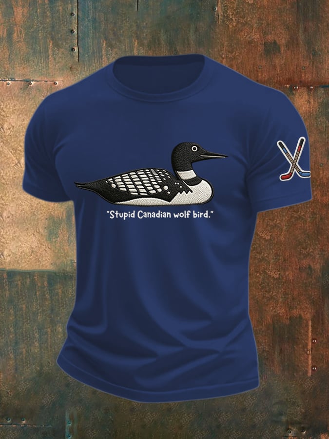 Men's Stupid Canadian Wolf Bird Print T-Shirt