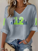 Women's Rugby Print Waffle Long Sleeve T-Shirt