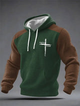 Men's Faith Print Checkered Fabric Hooded Sweatshirt